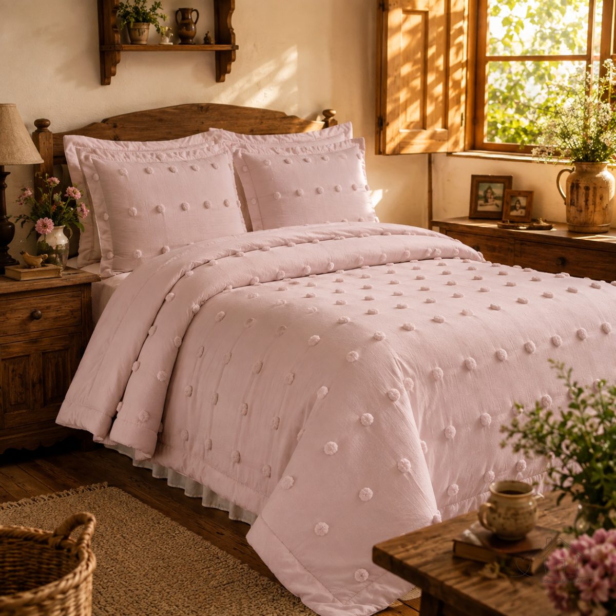 Cobre Leito Pompom 300 Fios Acetinado 2 e 3 Peças