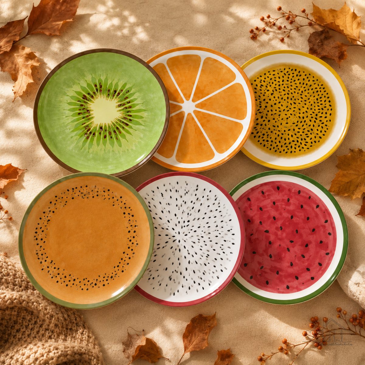 Jogo 6 Pratos de Sobremesas Salada de Frutas 21 cm Frutas coloridas Alleanza Cerâmica Big Brother