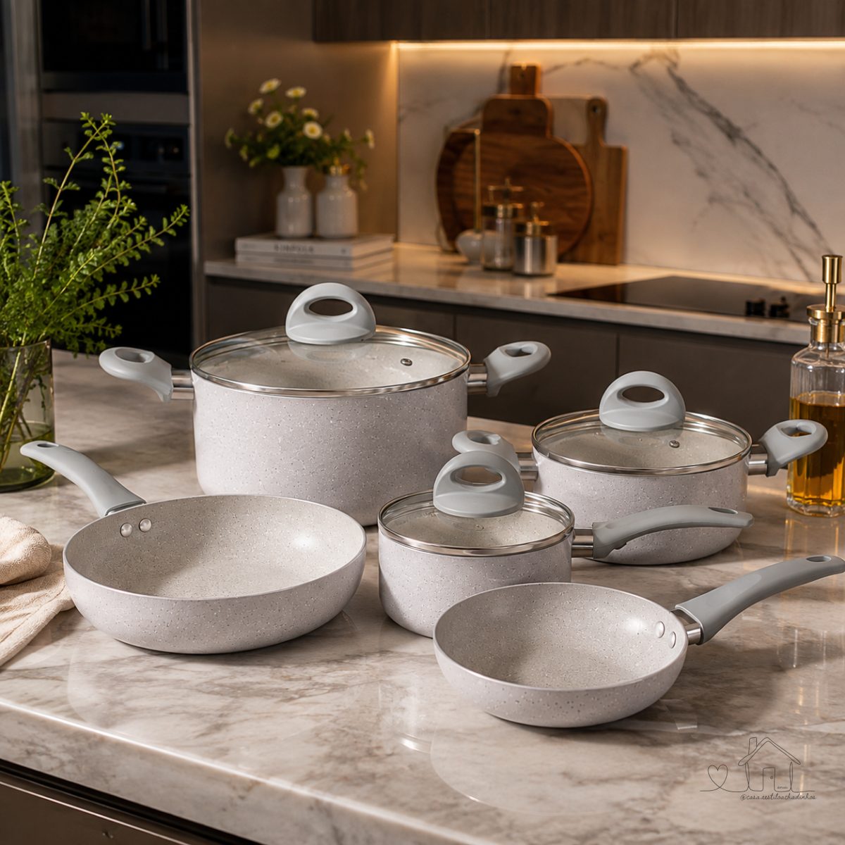 Jogo de Panelas Brinox Antiaderente Ceramic Life - Cinza Claro (5 peças)