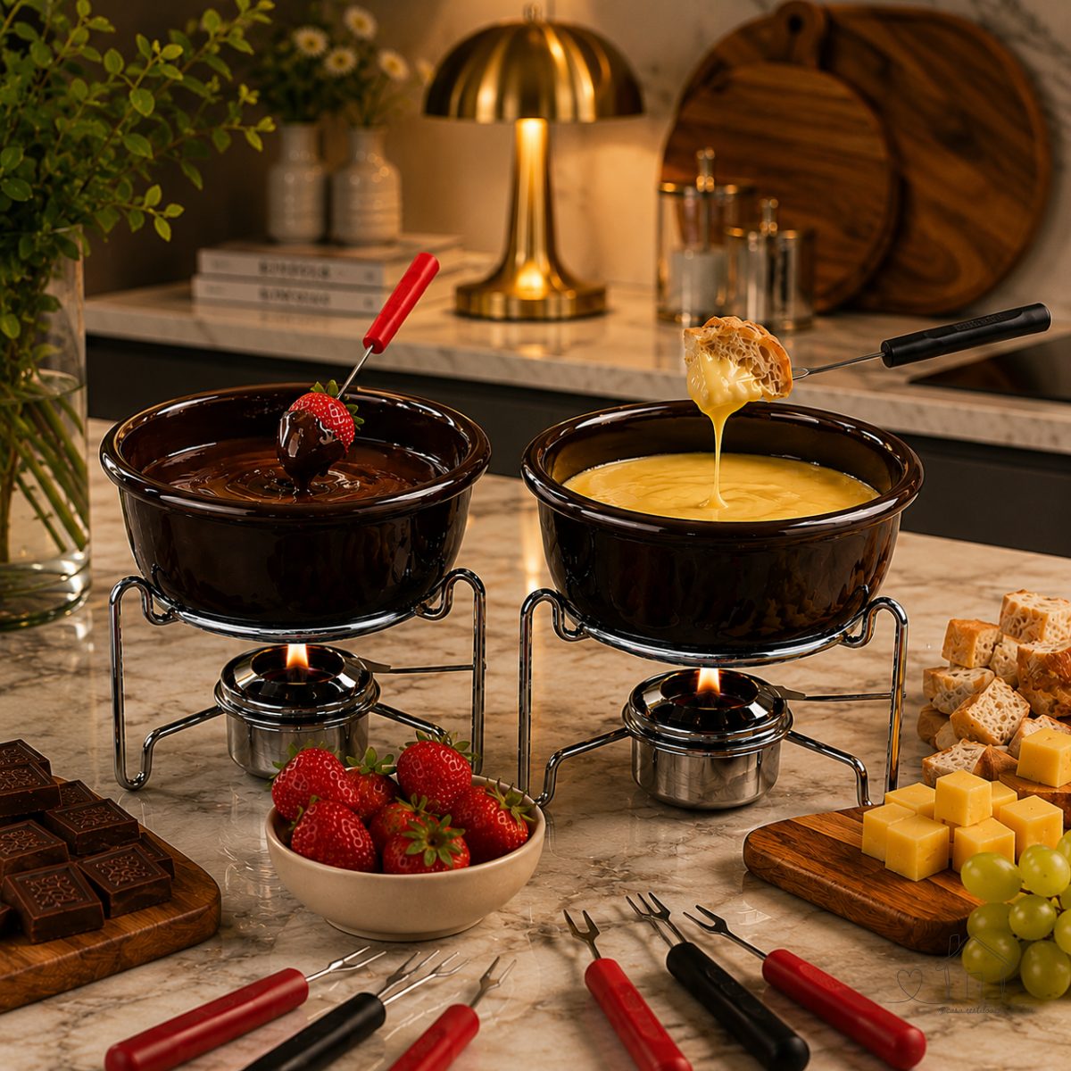 Fondue Brinox 7 Peças Original Chocolate/ Queijo Tigela Esmaltada