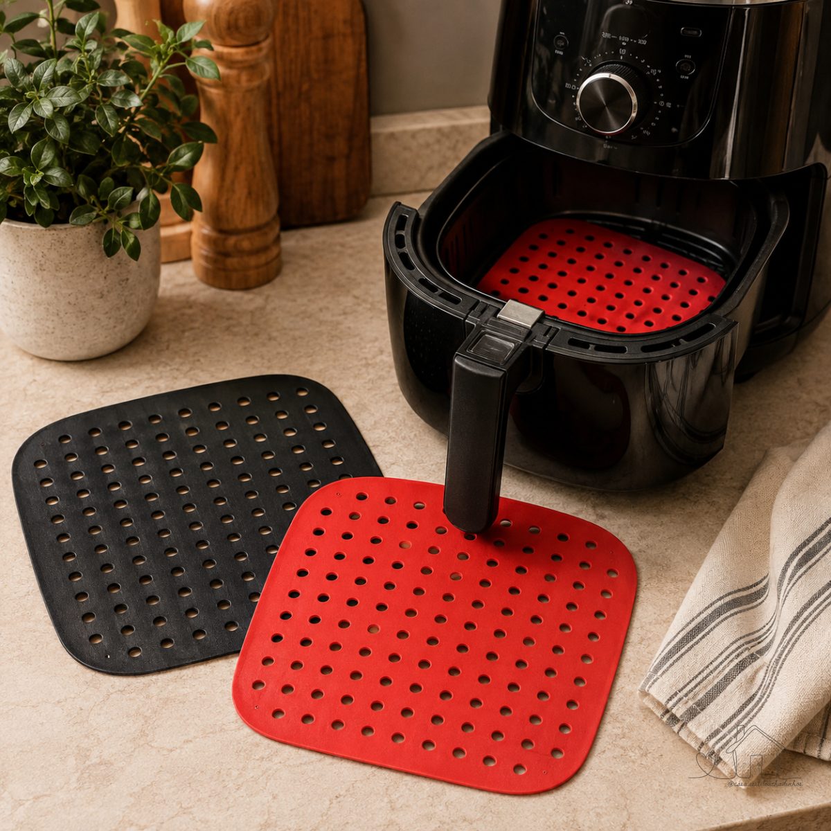 Tapete de Cozimento para Air Fryer - Protetor de Silicone Reutilizavel Fritadeira Quadrado