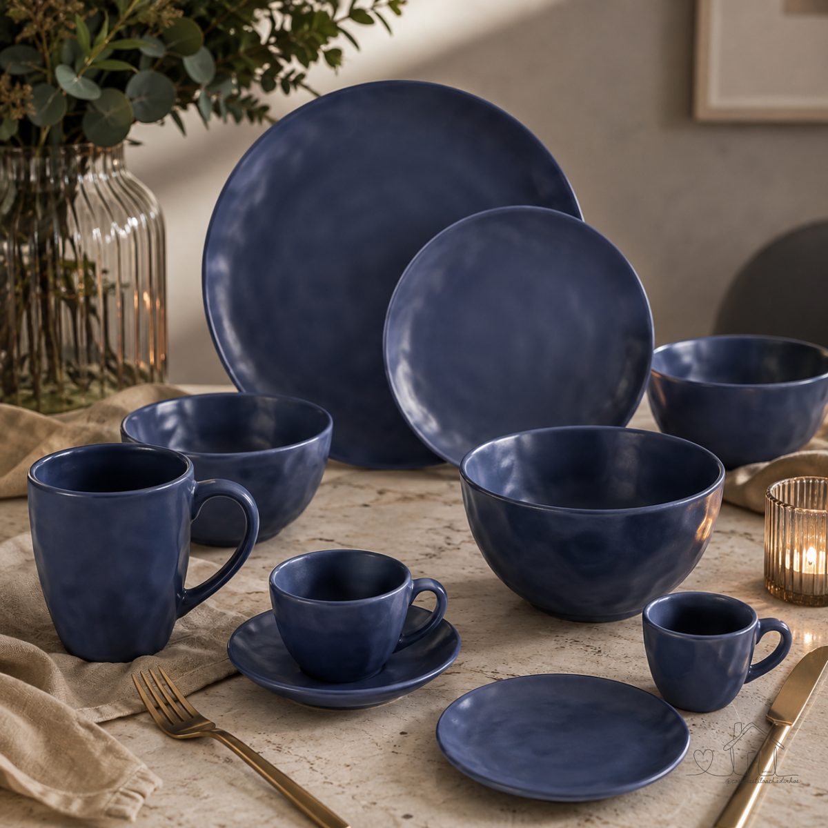 Aparelho de Jantar Linha Essenza Azul Orgânica 8 a 28 Peças | Cerâmica Premium