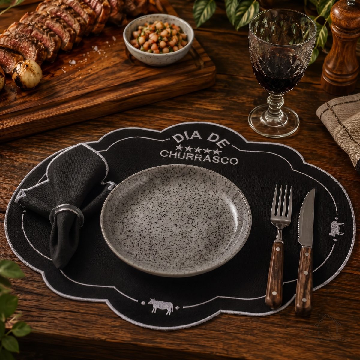 Kit com Jogos Americanos e Guardanapos Churrasco com 8 Peças