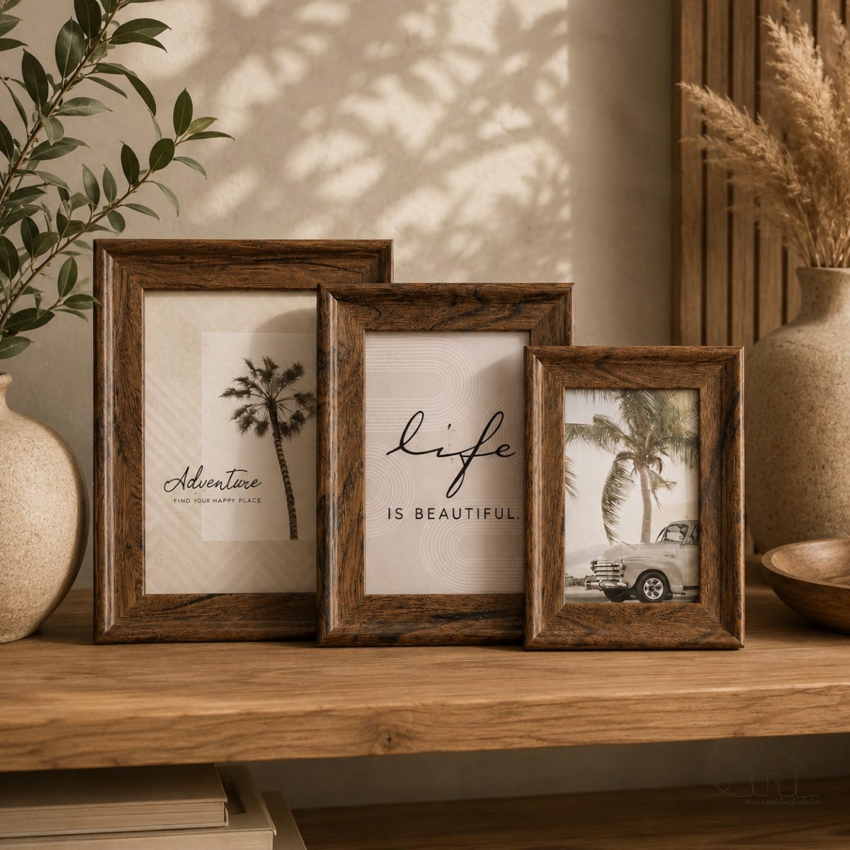 Kit 3 Porta Retrato MDF Vidro Porta Foto Decorativo Mesa Parede Tuut (Madeira escura)