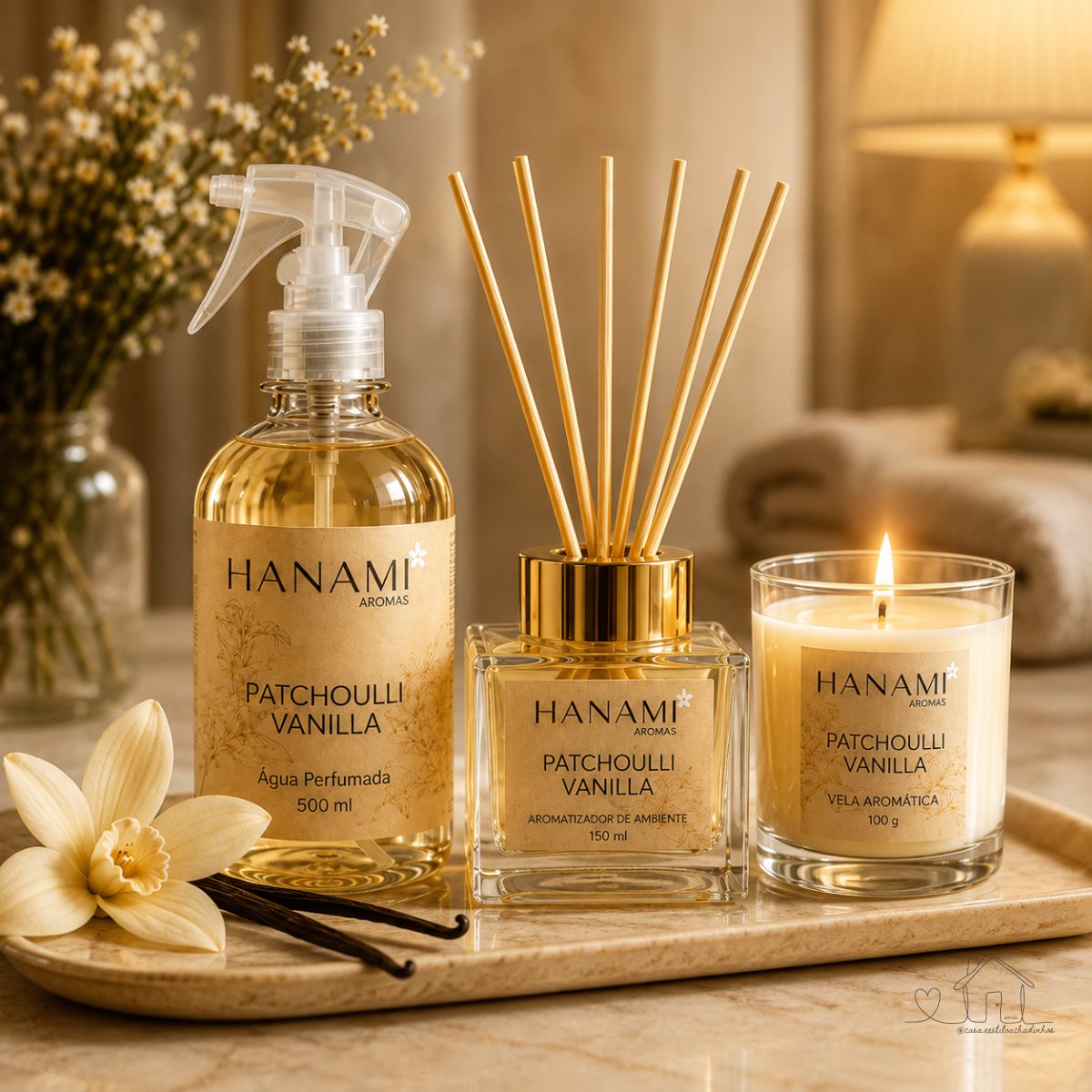 Kit Casa Cheirosa Hanami - Difusor de Ambiente, Água Perfumada e Vela Aromática