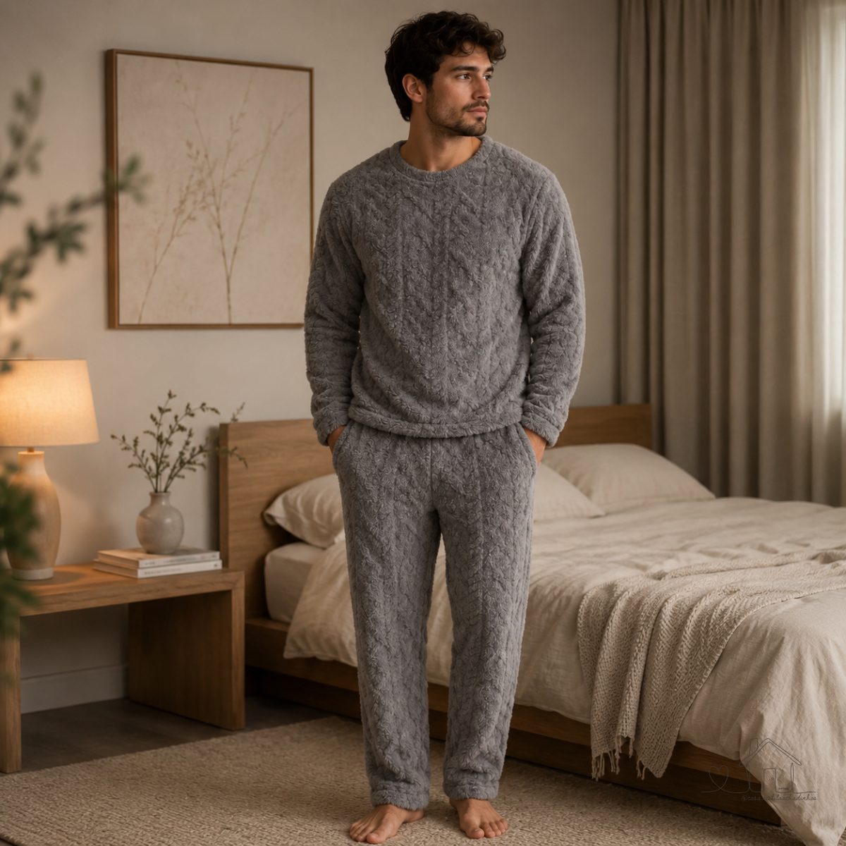 Pijama de Inverno Fleece jacquard, Bem Quente para Frio - Conjunto Unisex