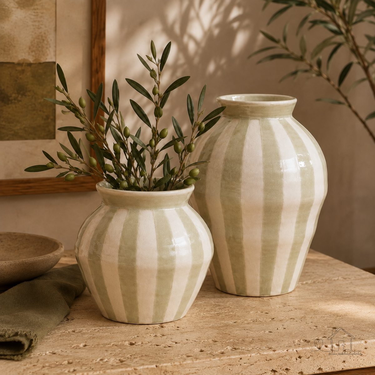 Vaso Cerâmica Verde Decorativo Minimalista Moderno
