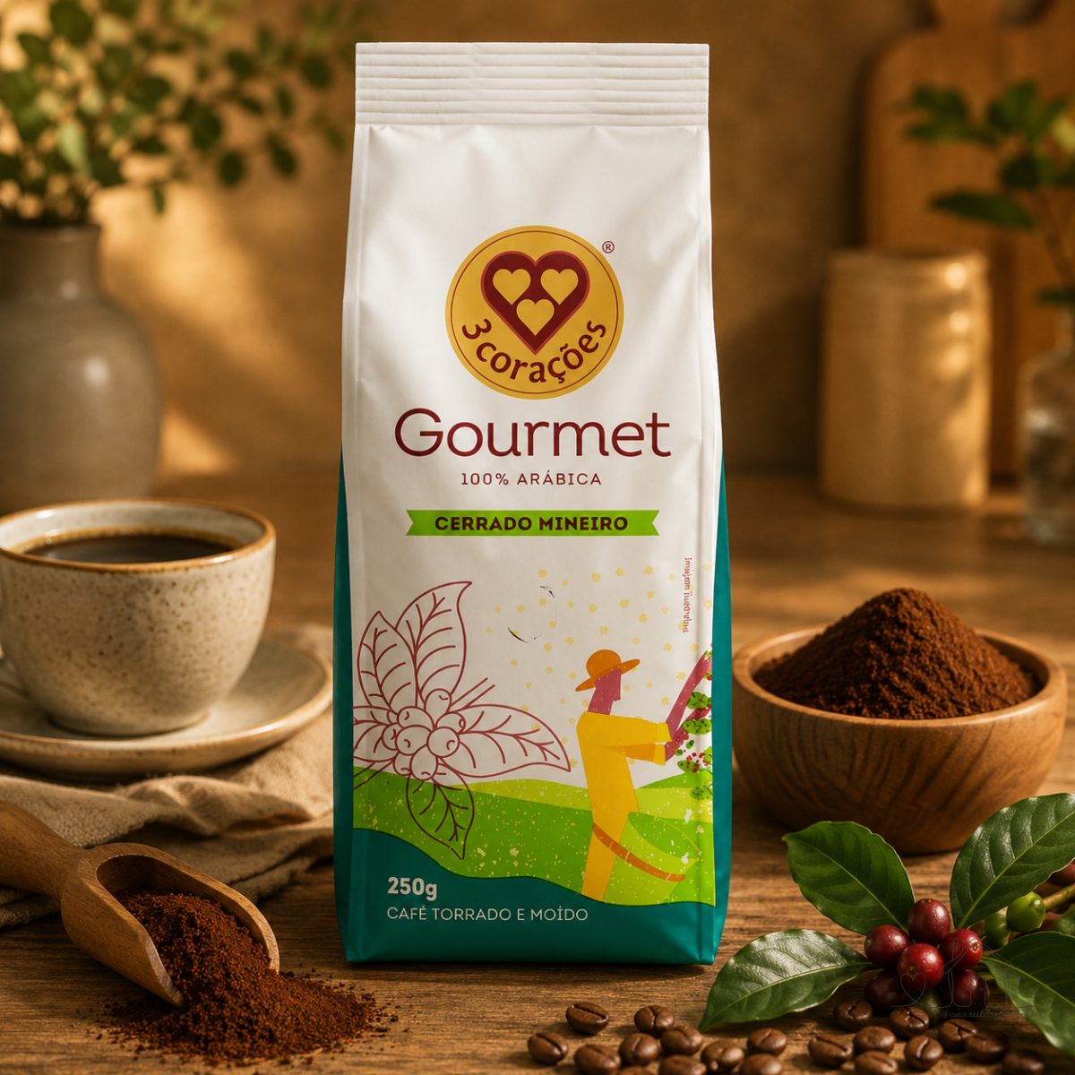 3 Corações Café Torrado e Moído Gourmet Cerrado Mineiro, 250G