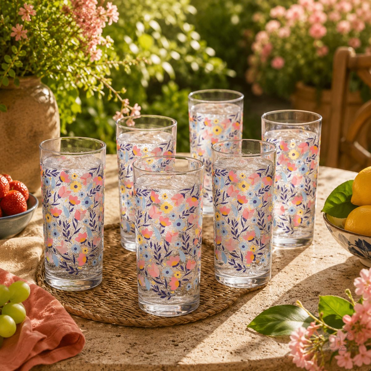 Jogo Copos de Vidro 225ml Flores 2 Long Drink Multiuso - Tulipa Ruvolo