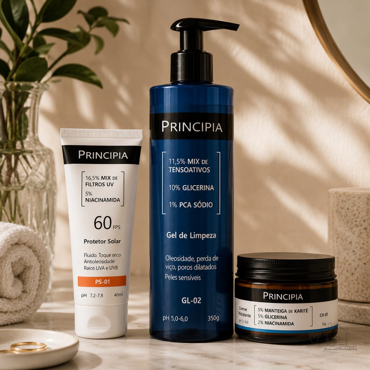 Principia Kit Completo Peles Sensíveis c/ Gel de Limpeza + Creme Hidratante + Protetor Solar FPS 60