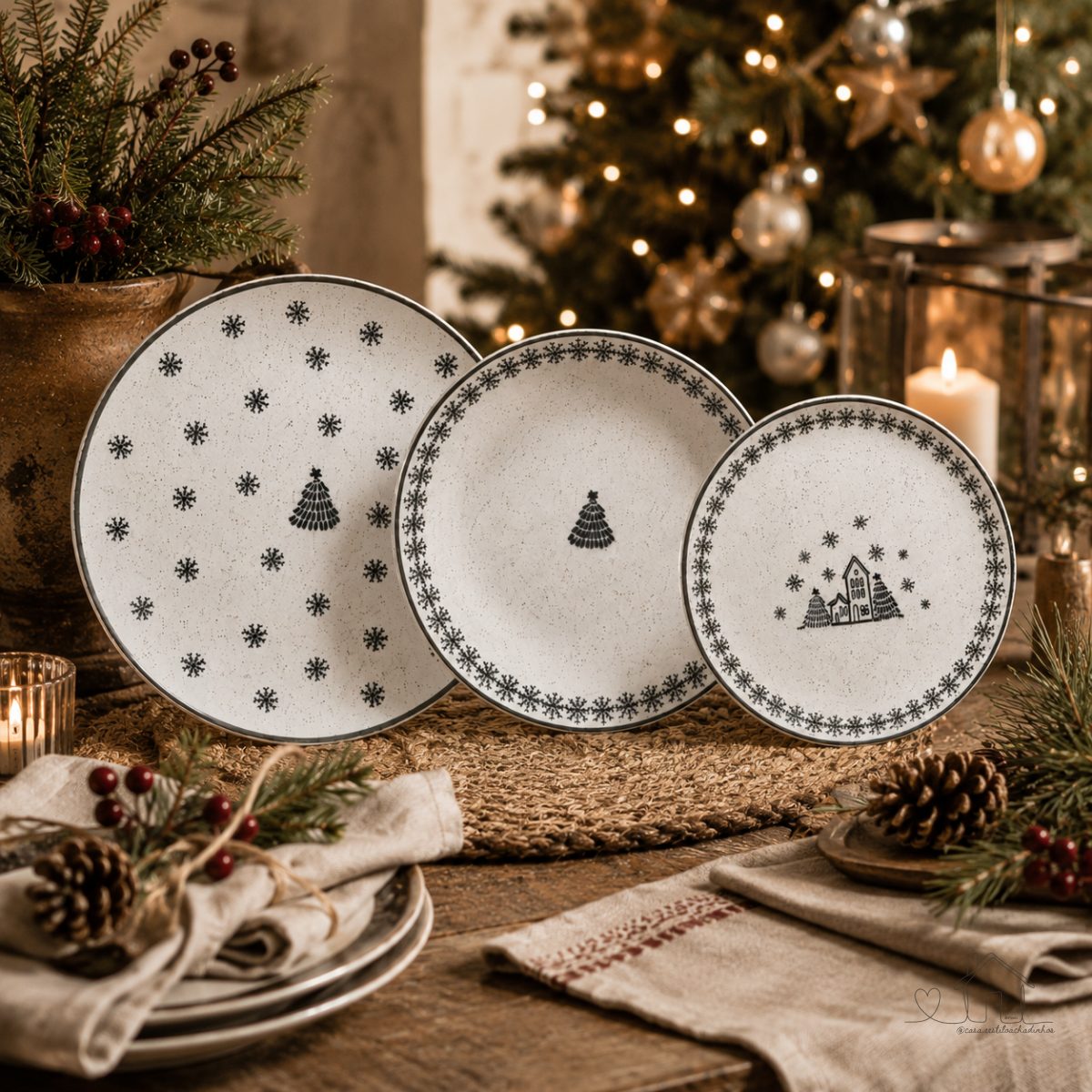 Conjunto 12 Pratos Vilarejo de Natal Oxford