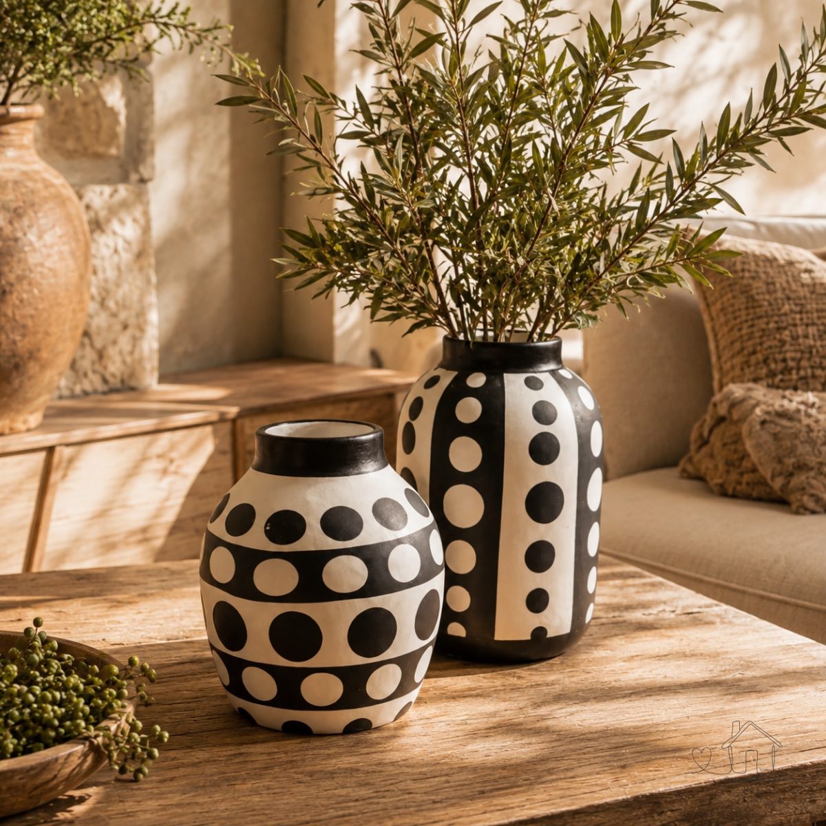 Cachepot Vaso de Porcelana Poá Preto e Branco – Decorativo (unidade)