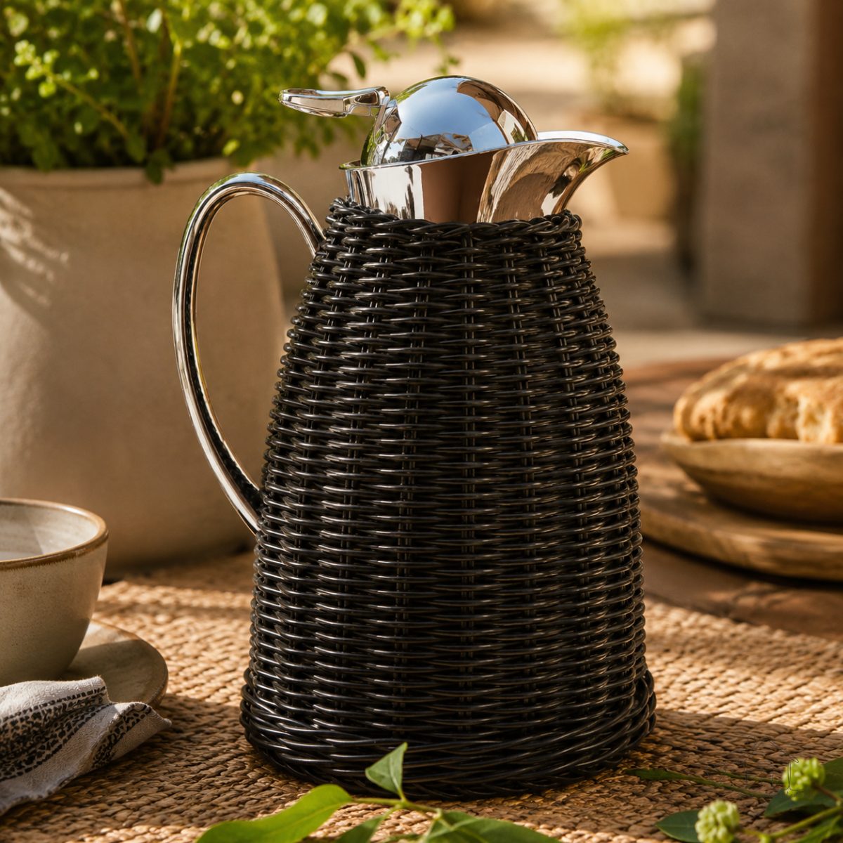 Garrafa Térmica 1L Revestimento Trançado Estilo Rattan