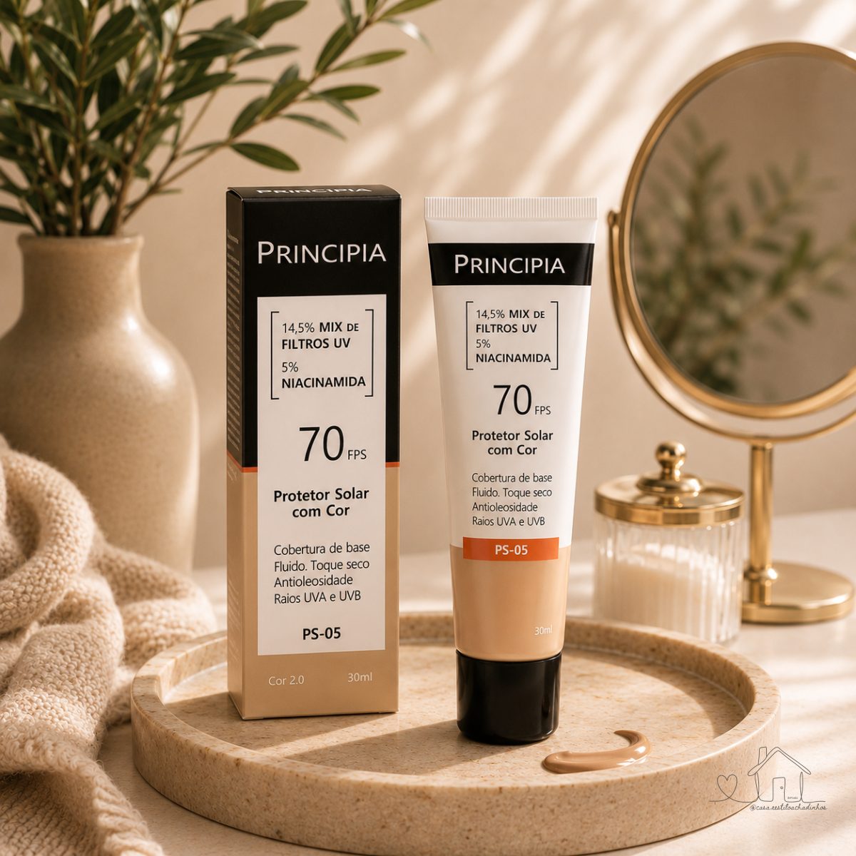 Principia Protetor Solar PS-05 Cor 2.0 c/ 14,5% Mix de Filtros UV + 5% Niacinamida FPS 70 - 30ml