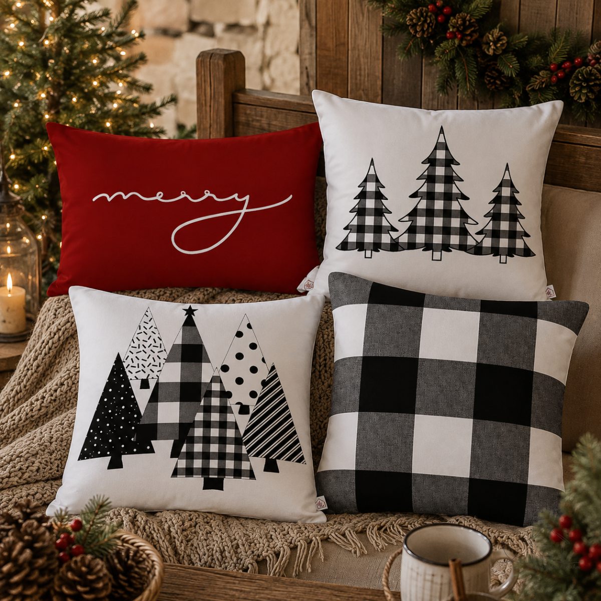 Kit 4 Capas de Almofadas de Decoração de Natal