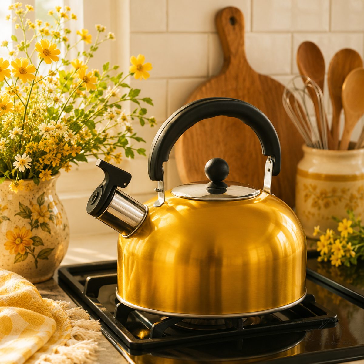 Chaleira Inox Color Amarela Bico Com Apito 2l Para Água Café Chá