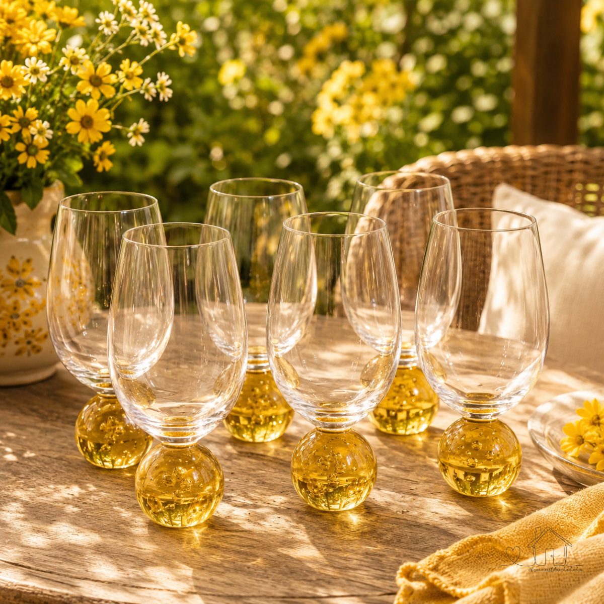 Jogo 6 Tacas Vinho Cristal Bubble 450ml Esfera Colorida Amarelo Pastel Ambar