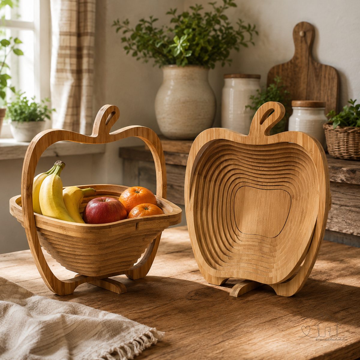 Fruteira de Mesa Dobrável Bambu Decorativa - Descanso Panela (Maçã)