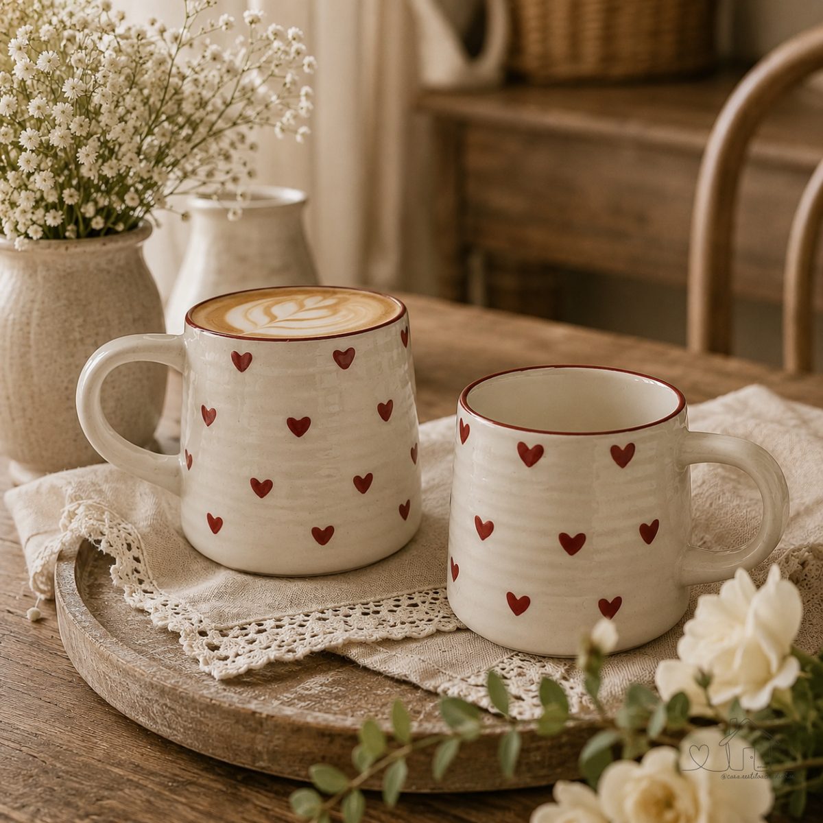 Caneca de Porcelana com Estampa de Corações