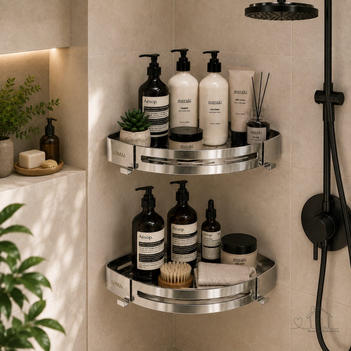 Lumai Kit 2 Cantoneiras Banheiro Inox 304 Porta Shampoo Canto