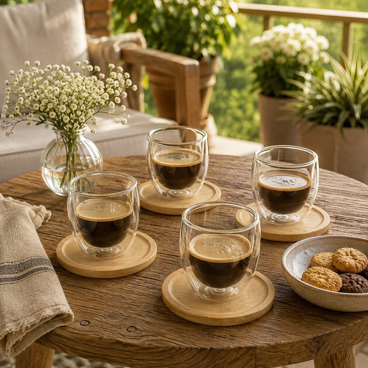 Jogo 04 Xicaras Cafe Dupla Camada Expresso Chá Pires Bambu
