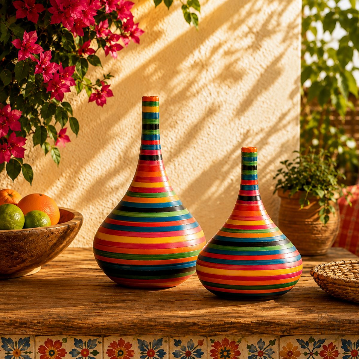 Dupla Garrafa Colorida Jasmim Cerâmica Colors