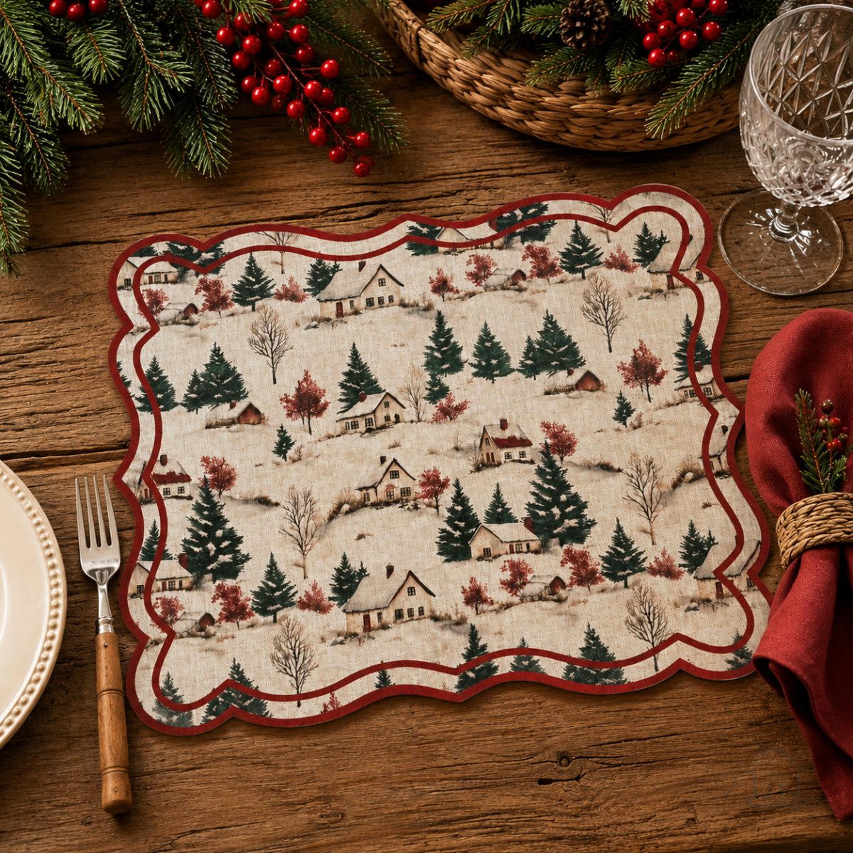 Jogo Americano de Natal - Vila do Noel - 44,5x38,5cm - 1 unidades - Rizzo
