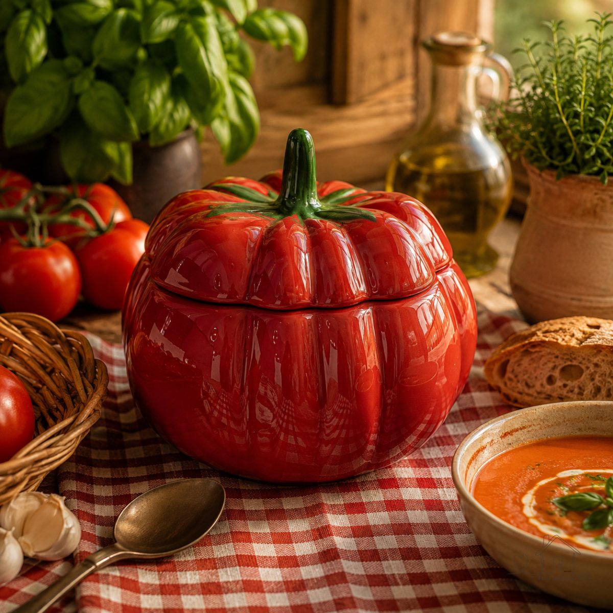 Sopeira tomate em cerâmica linha seleta com tampa 2° linha
