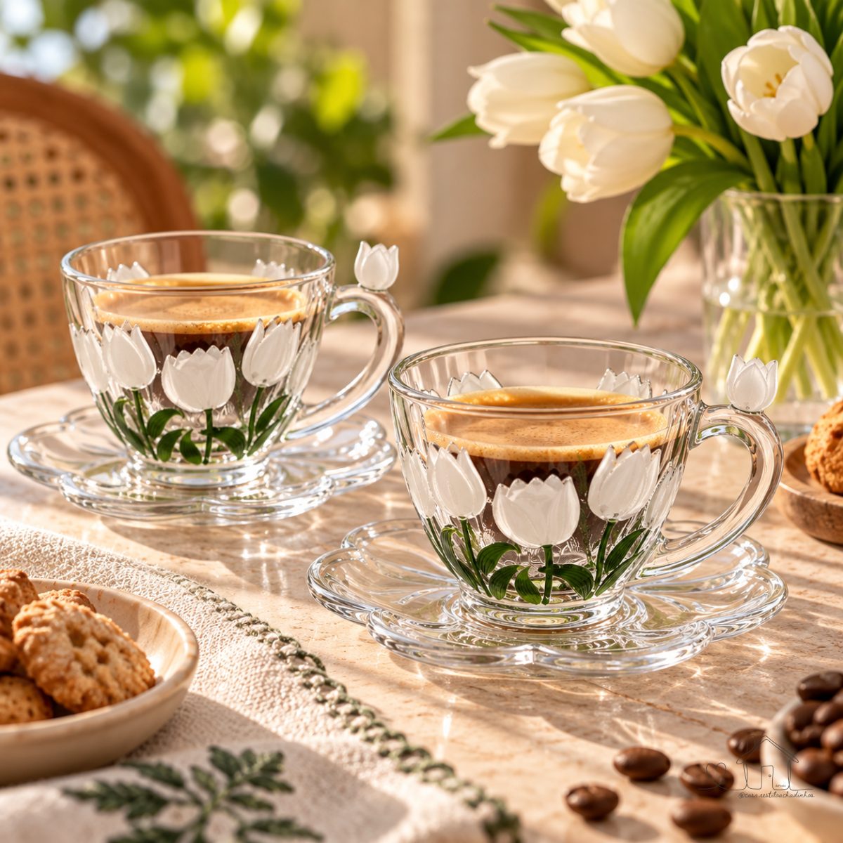 Jogo 8 Peças Café Tulipa Cristal 105ml Branco -L Hermitage