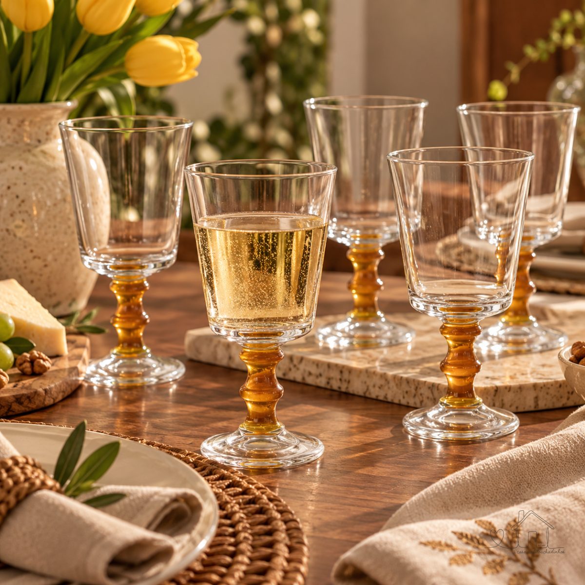 Jogo 6 Taças Para Água Vinho de Vidro Bamboo Âmbar 320ml Hauskraft
