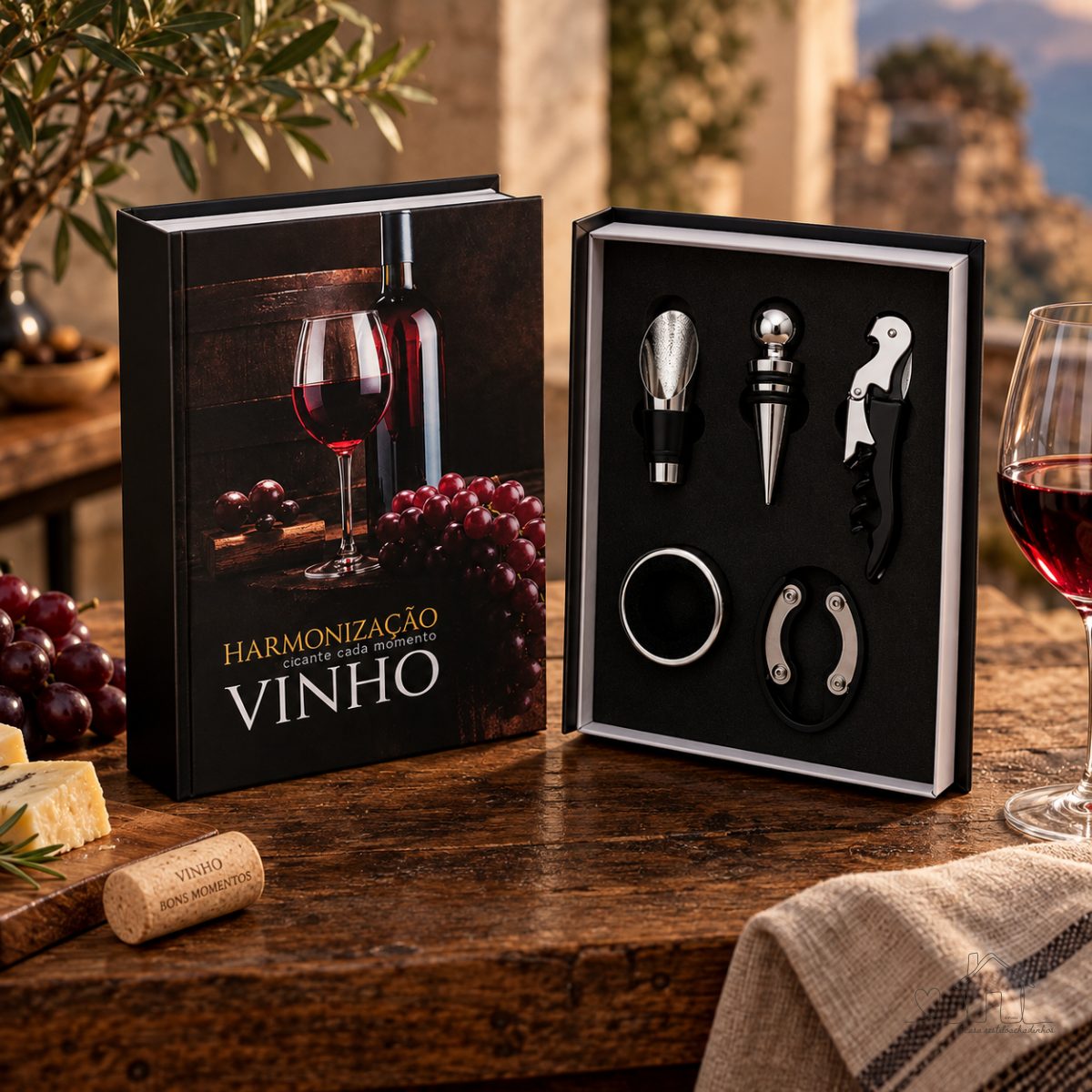 Kit Vinho Profissional Conjunto Abridor Saca Rolha Luxo Livro 5 Peças
