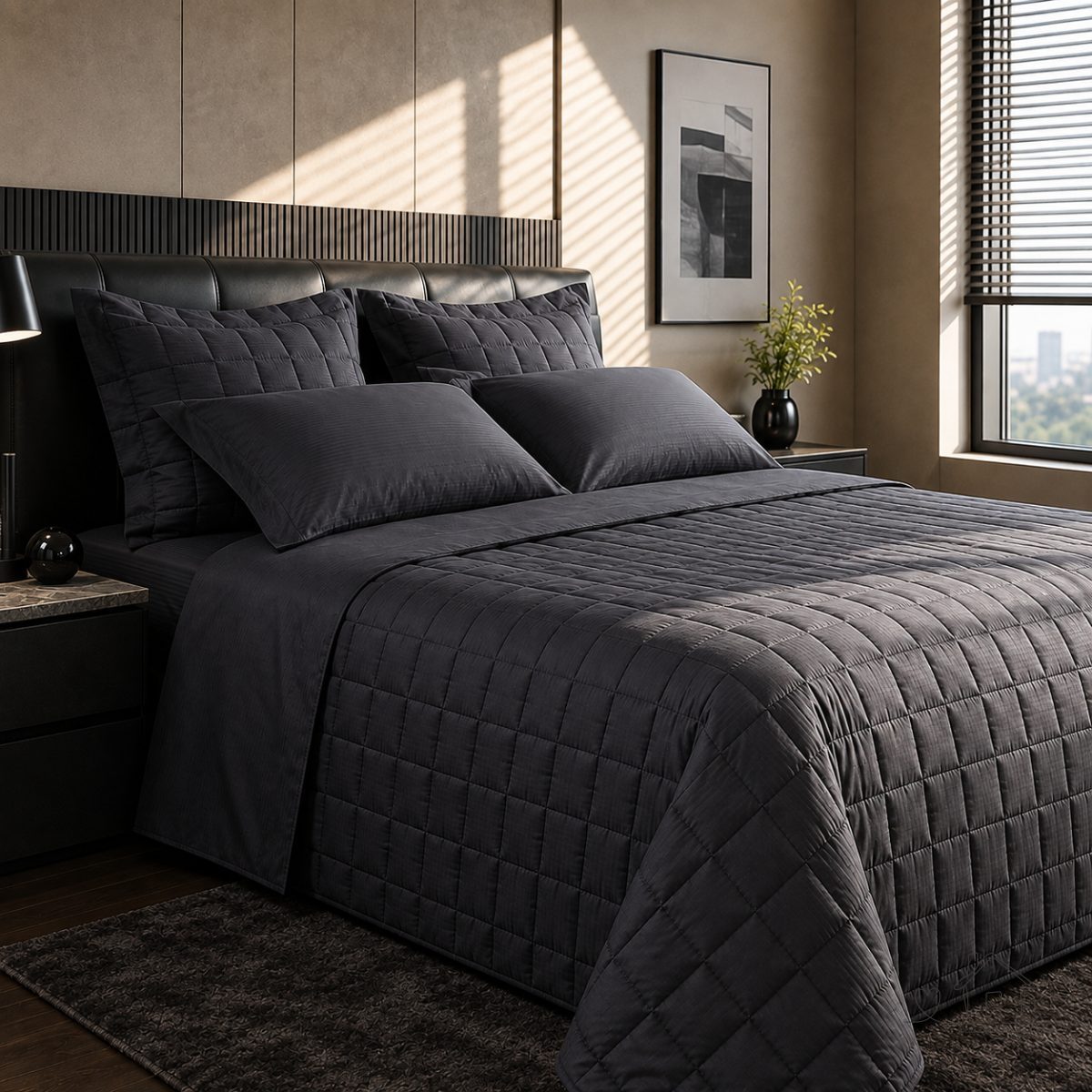 Jogo de Cama KING Cetim Buddemeyer Damask Stripes 4 Peças Cor Chumbo
