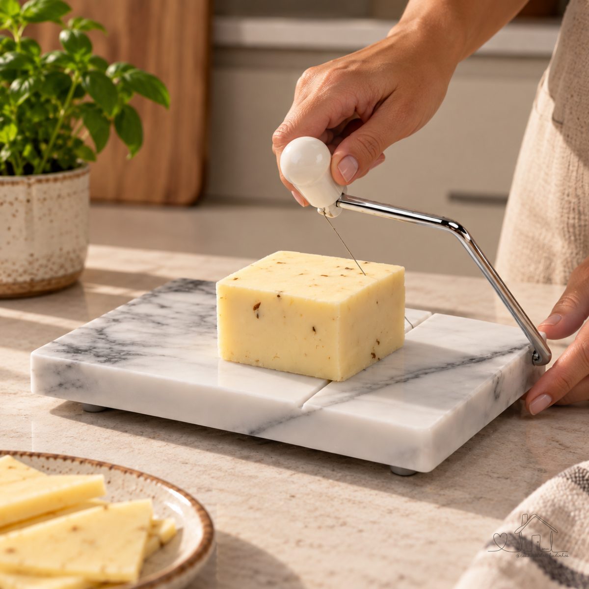 Tabua Fatiar Queijo Bandeja Mármore Fio Inox Praticidade