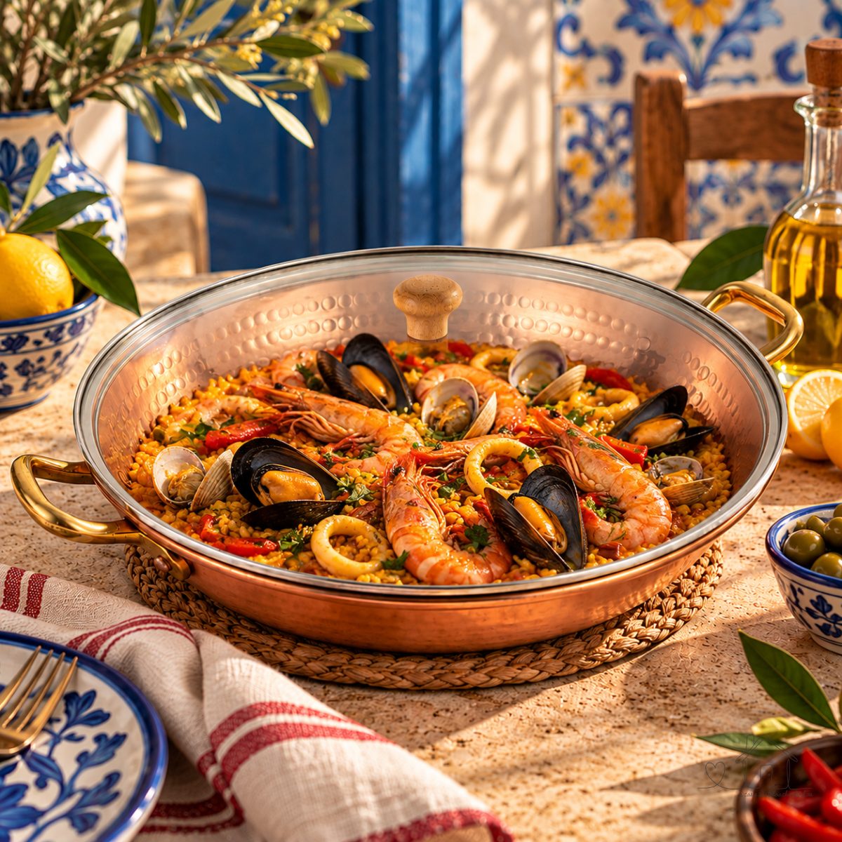Paella Clássica em Cobre (31cm) com Tampa de Vidro