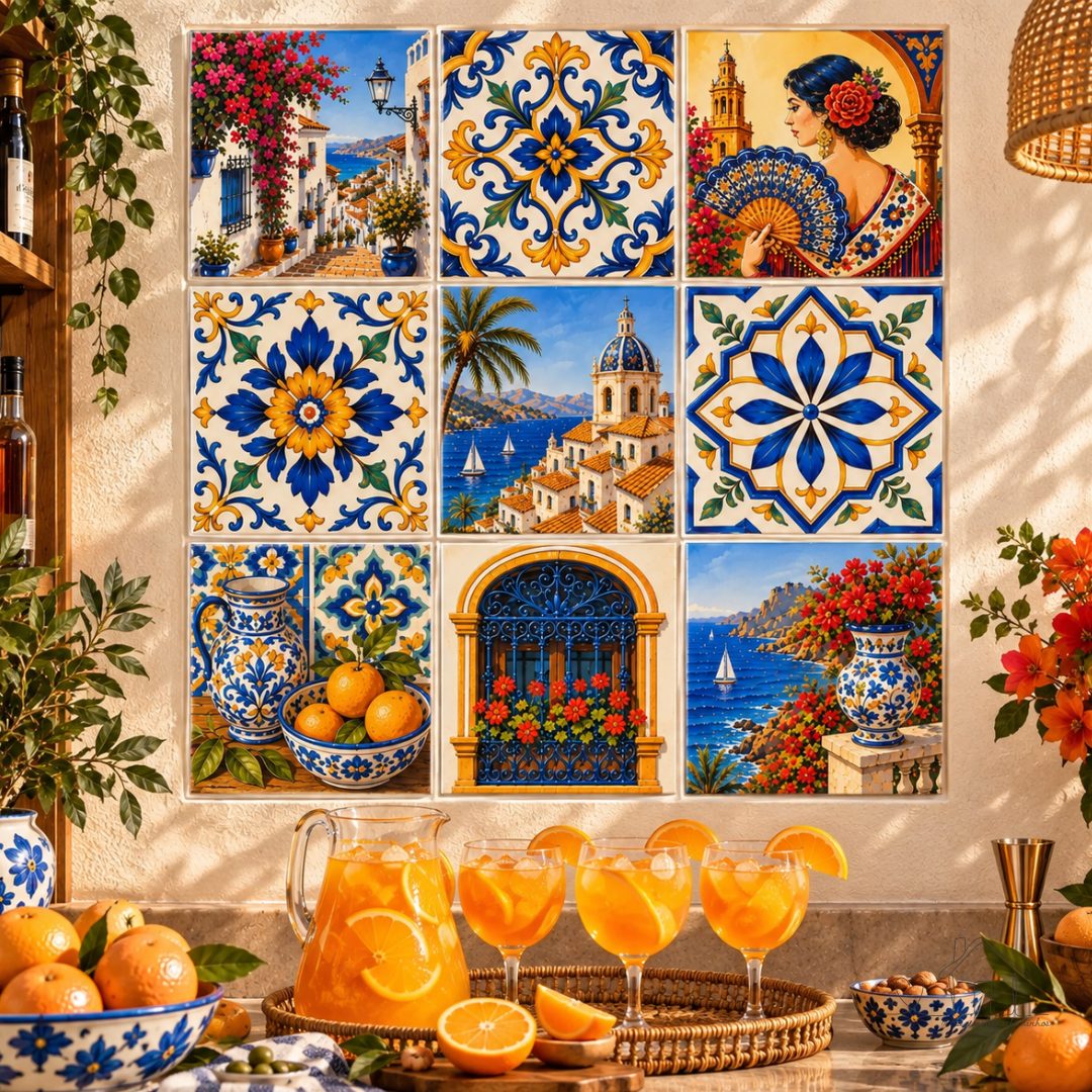 Azulejo Decorativo Espanha Mediterrânea - 9 Peças de 15x15cm