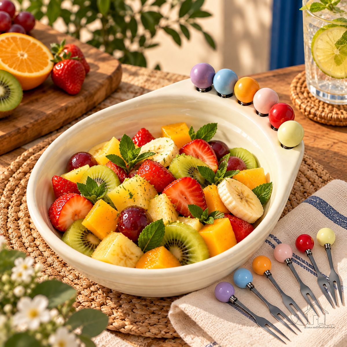 Fruteira de Cerâmica com Garfos Coloridos