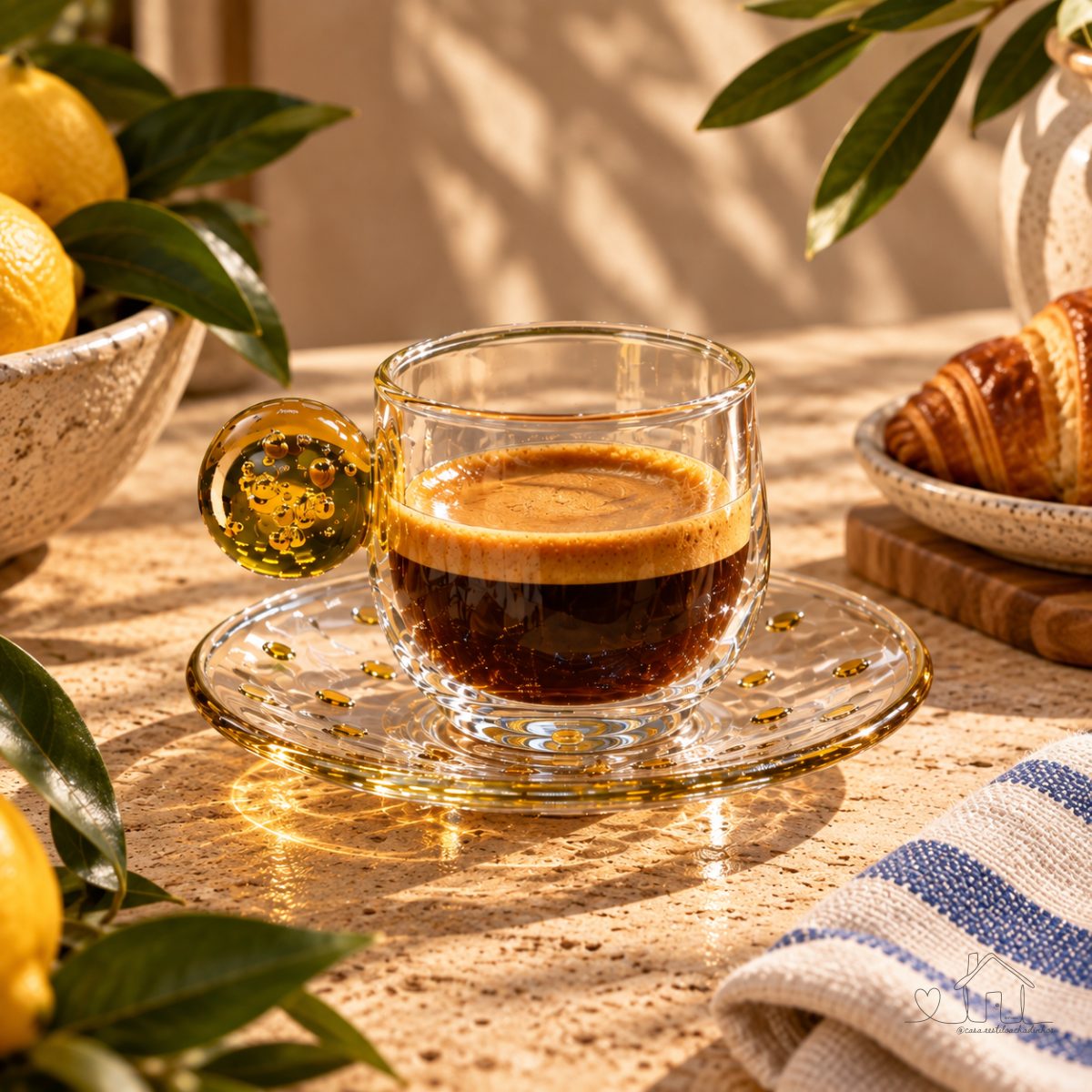 Jogo 6 Xícaras Café Vidro Bolha Ambar 90ml com Pires Luxo