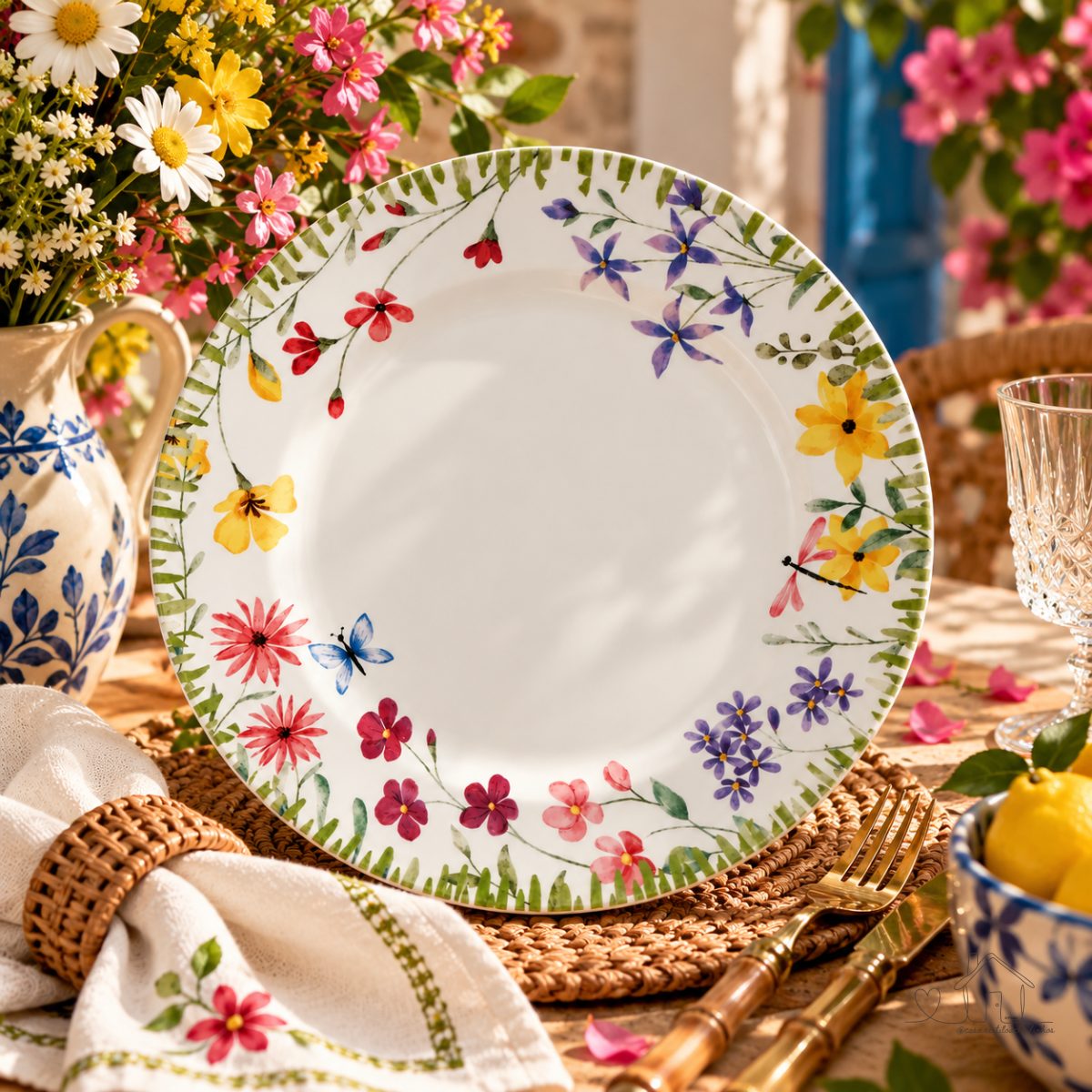 Kit 4 Pratos Rasos Floral Scalla Ceramica