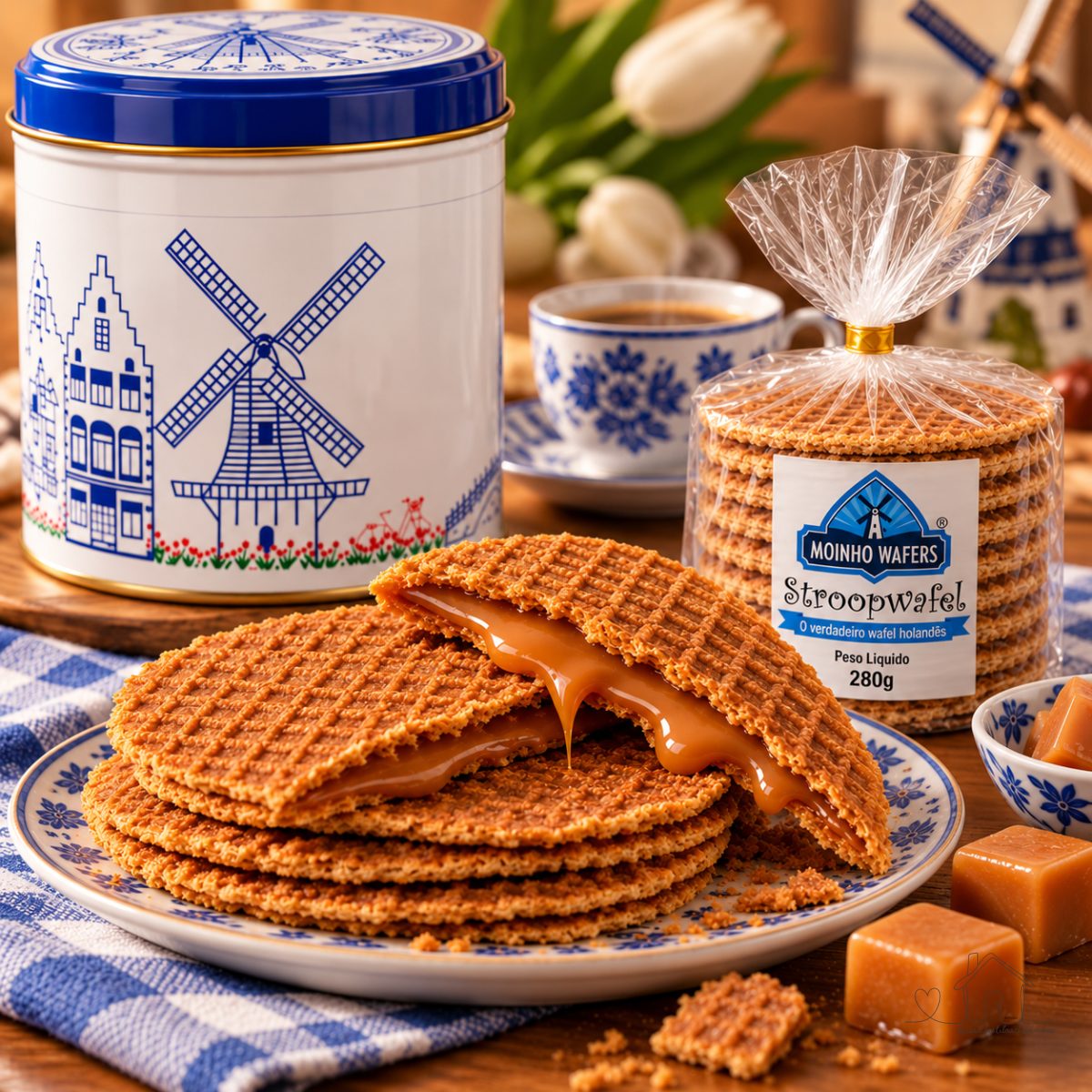 Lata Com Biscoito Wafel Holandês Stroopwafel Moinho 280g - ideal para presentes