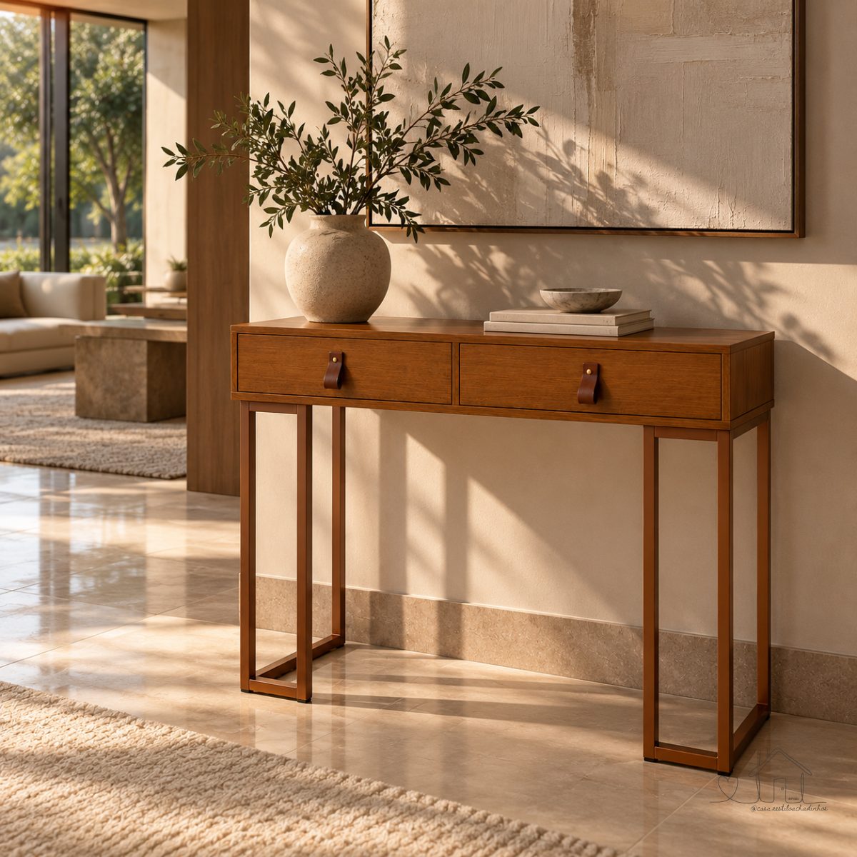 Aparador Console MDF 2 Gavetas Base Ferro Decoração Sala