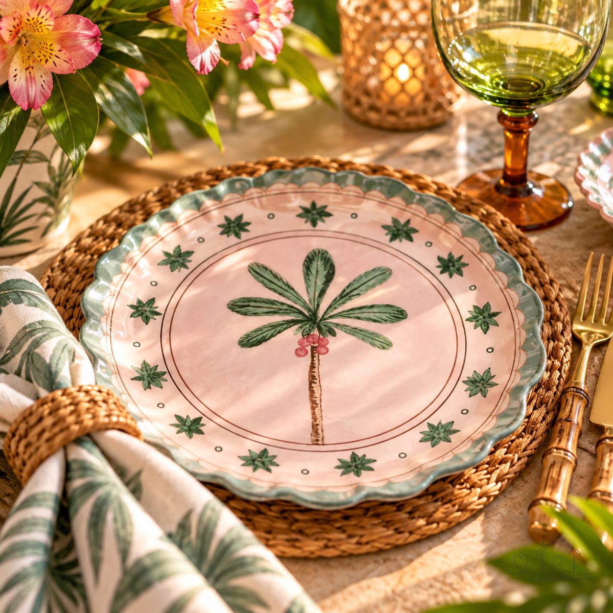 Prato Raso Cerâmica Palmeira Palm Garden Rosa 27,5cm Scalla