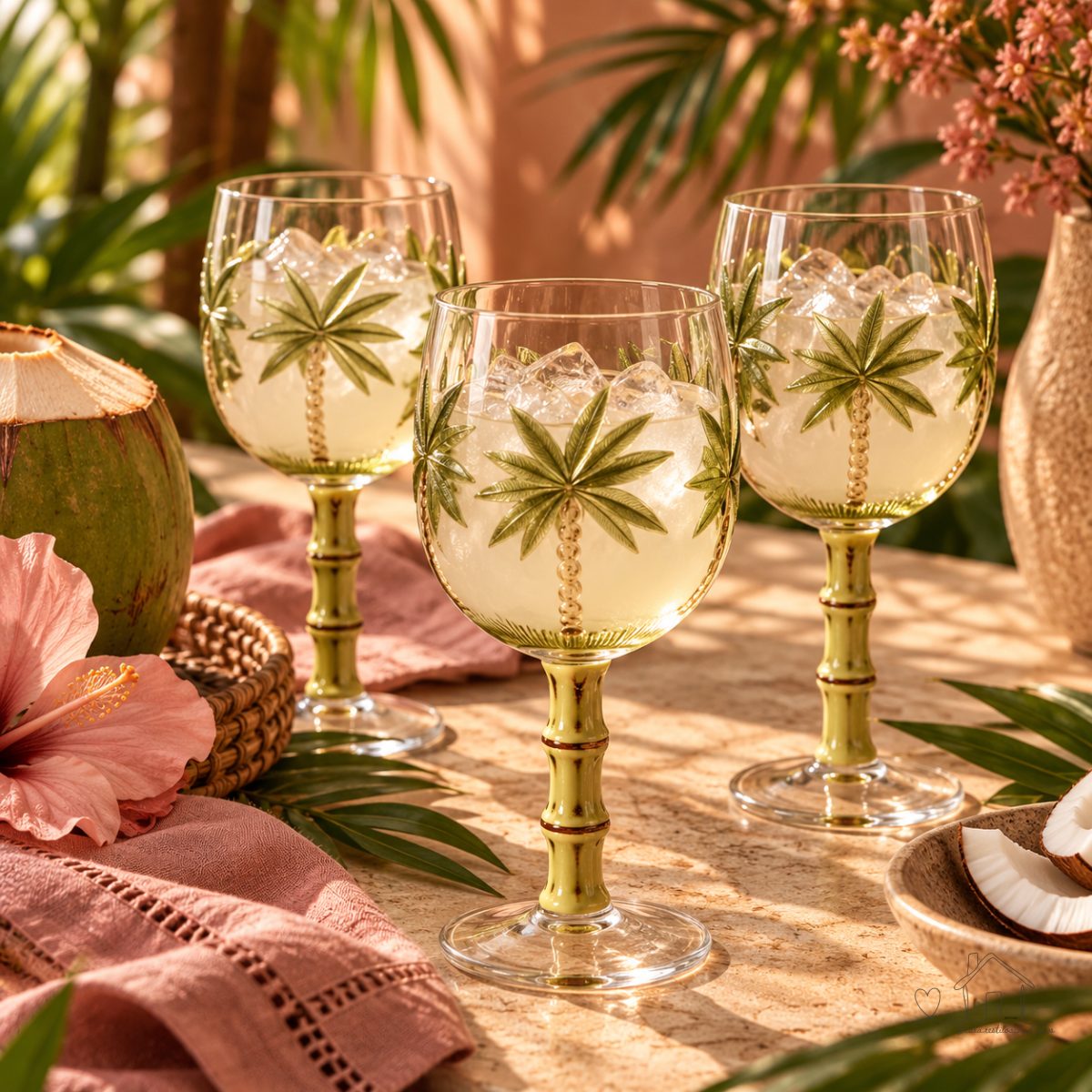 Conjunto com 6 Taças De Acrílico Palm Tree 495ml Verde Wolff
