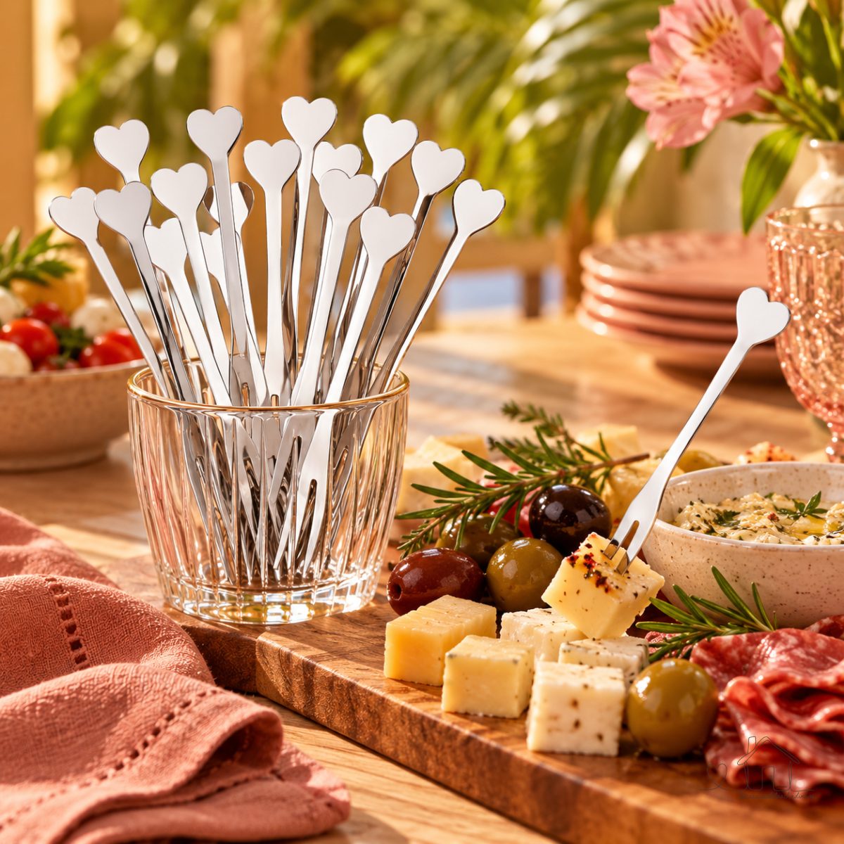 Kit 12 Garfinhos para Petisco Coração Inox Mini Garfinho Petiscos Fondue Queijo Frutas Jogo com 12 Un - Unyhome