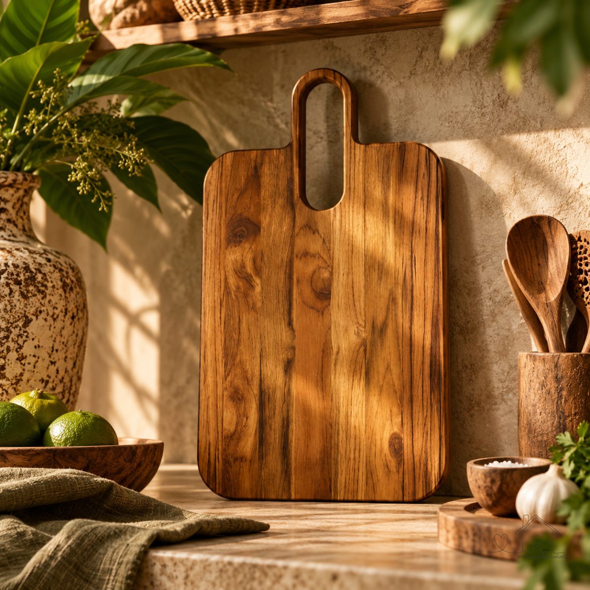 Tábua de Corte Nobre Grande Servir, Cortar e Decorar - Madeira de Teca 43x25cm Cozinha Decoração