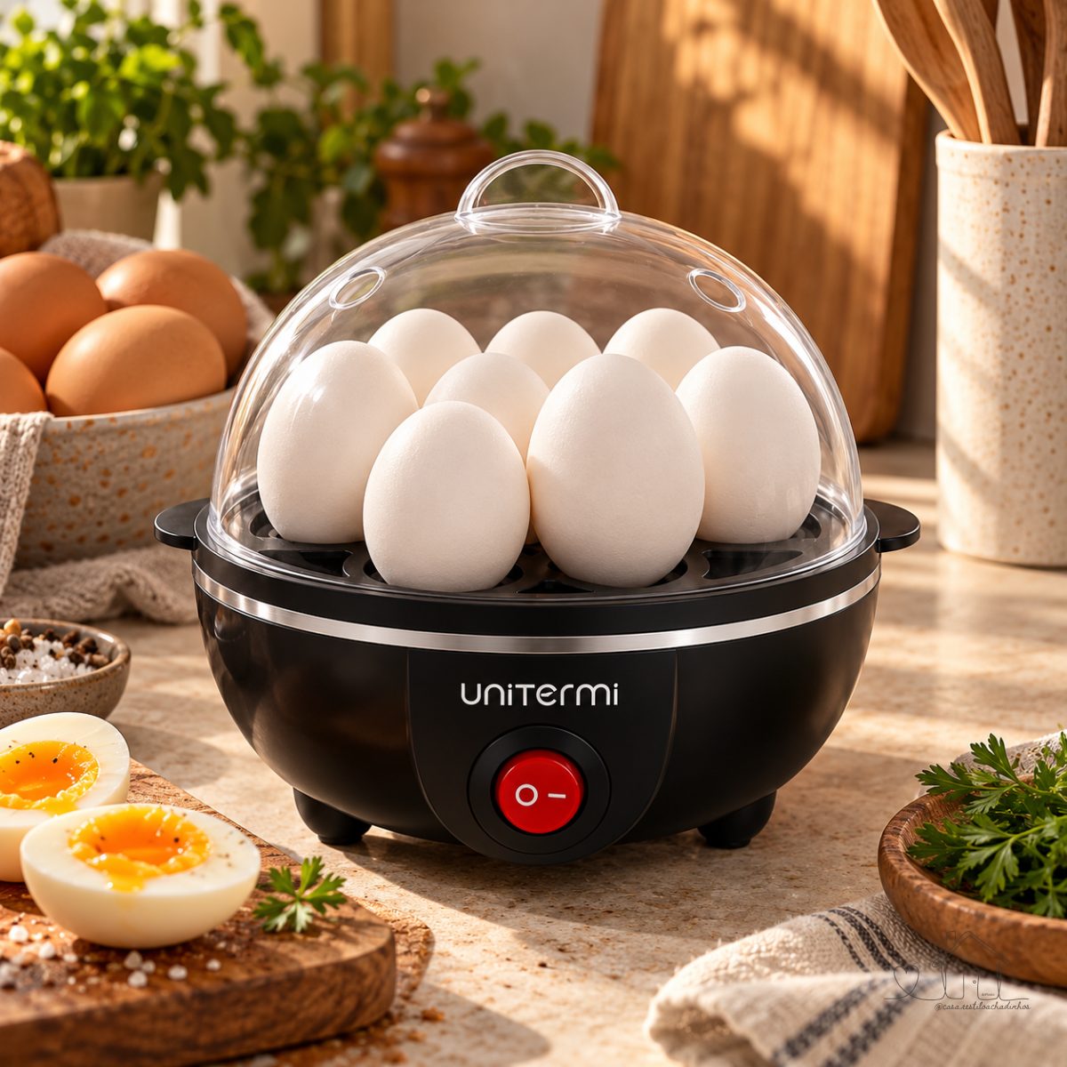 Cozedor de Ovos Elétrico Desligamento Automático Portátil Cozinha 7 Ovos Legume a Vapor 110V ou 220V