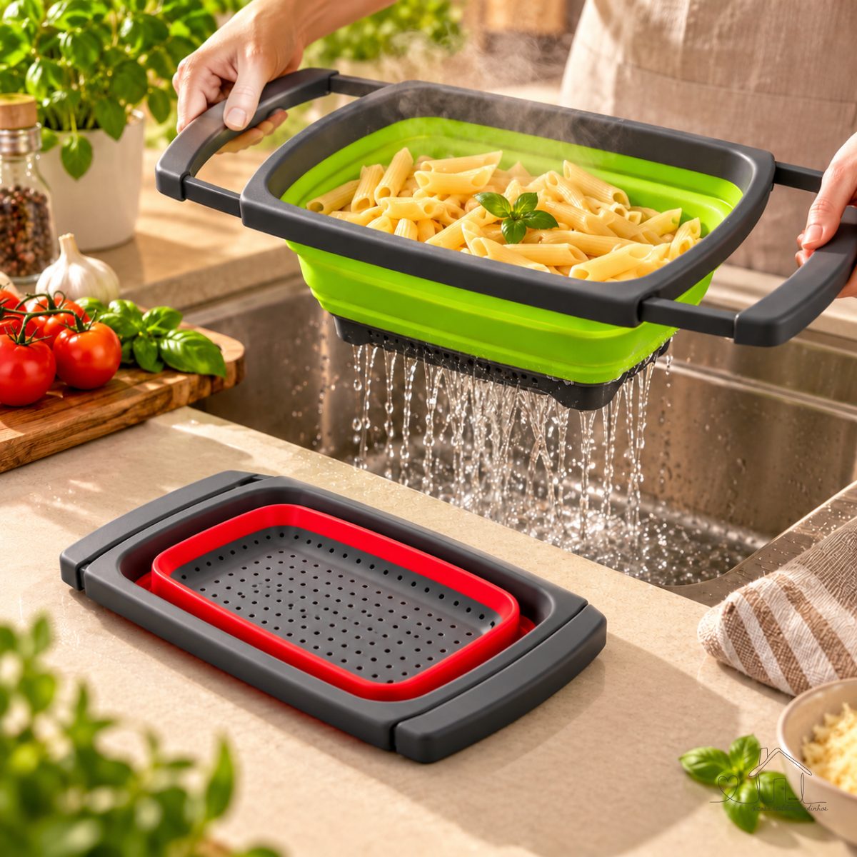 Escorredor Retrátil De Silicone De Pia Para Alimentos Com Alças