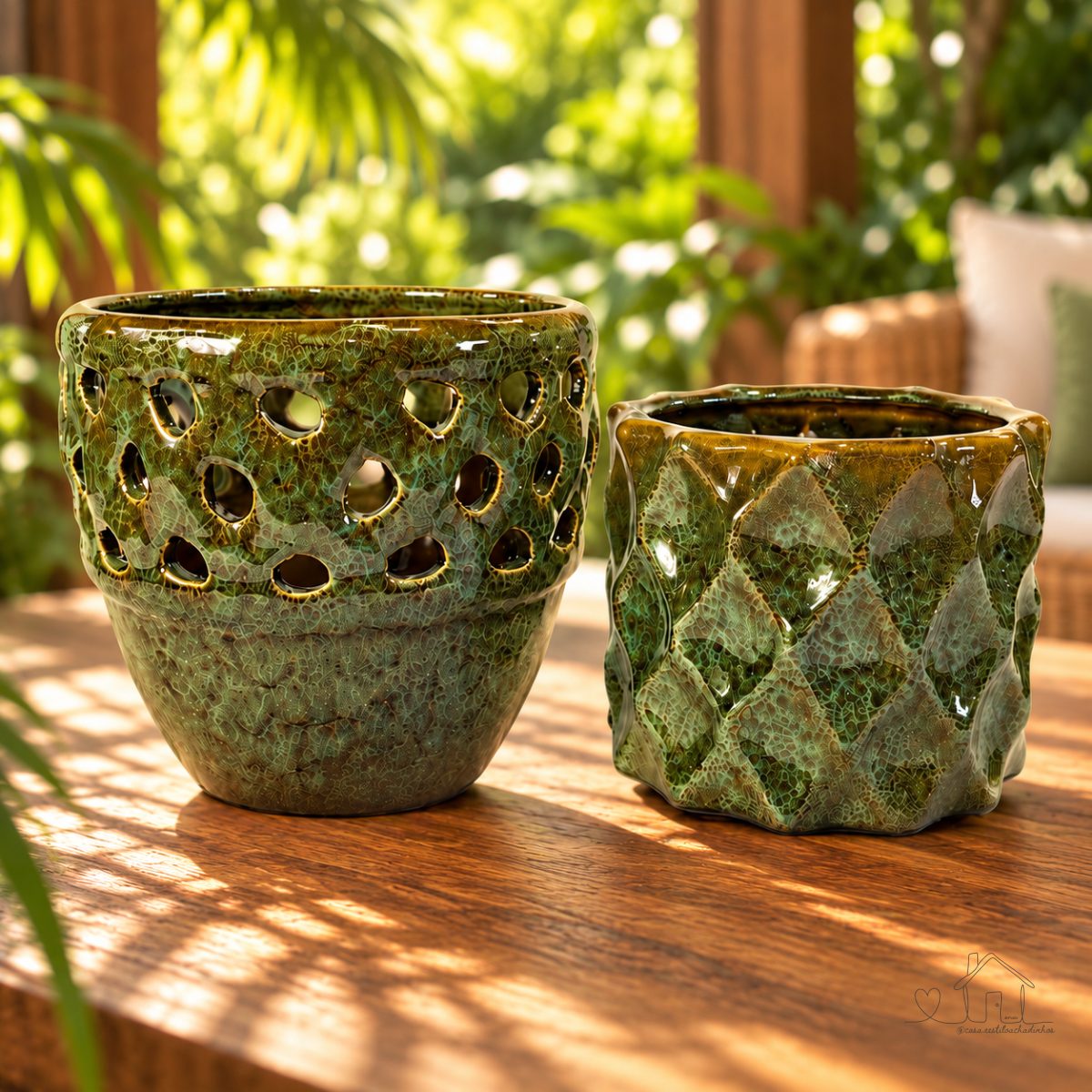 Kit 2 Vasos Cachepot em Cerâmica para Decoração