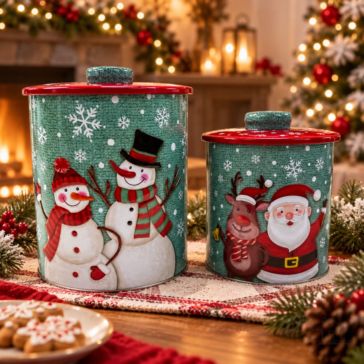 Kit 2 Pote Metal Natalinos c/ Tampa Papai Noel - Wincy Natal / Lata Decoração Porta Doces Biscoitos