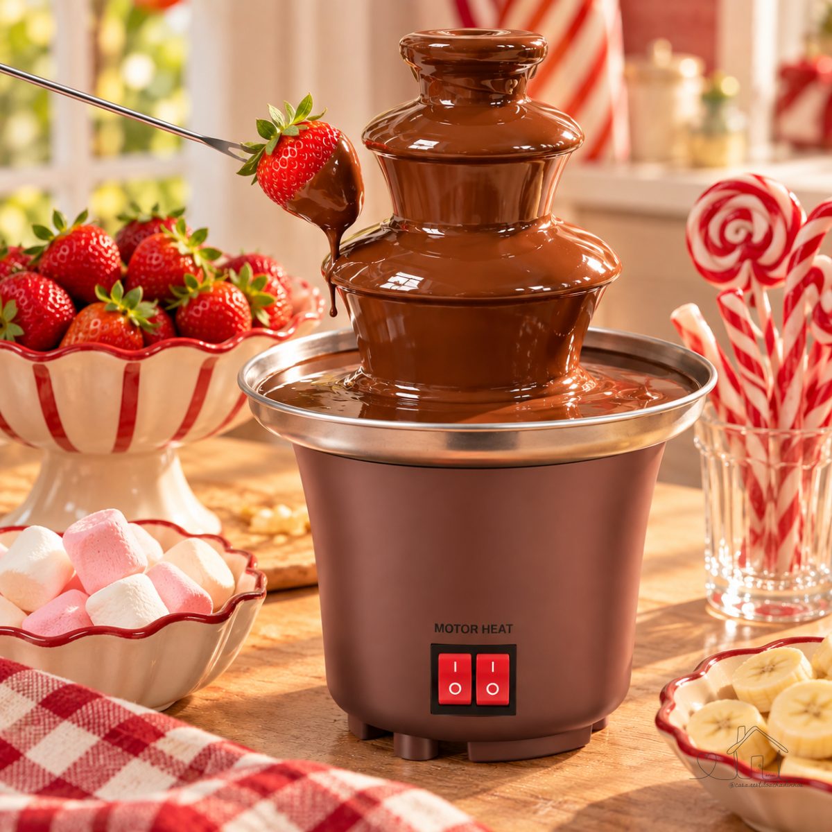 Mini Cascata de Chocolate Elétrica 3 Andares 110V | Fondue Quente para Festas e Sobremesas