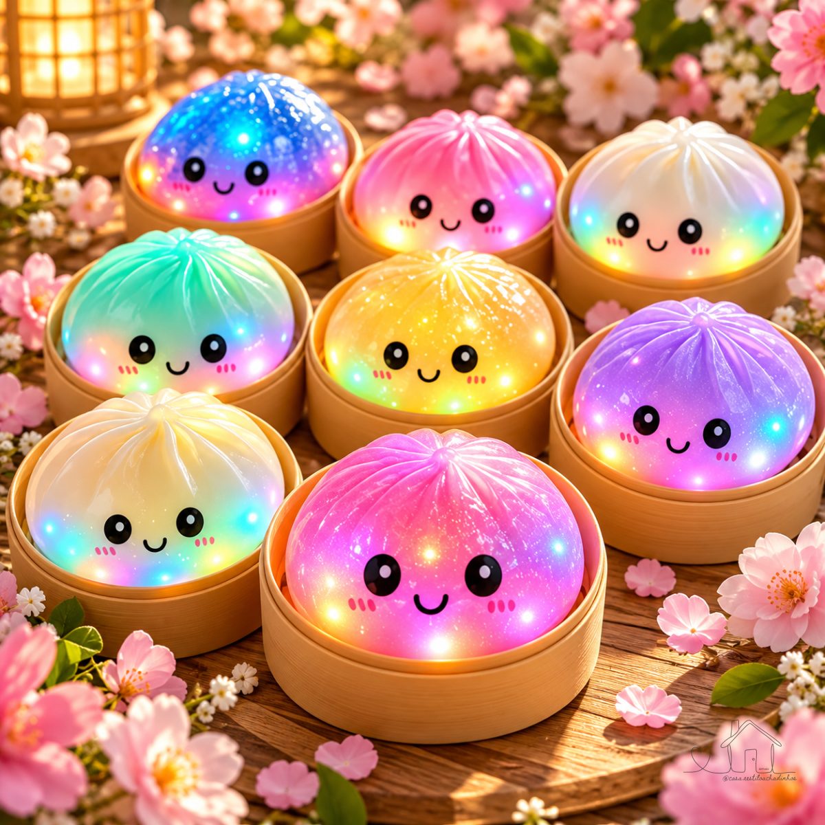 Kit 2 Squishy Dumpling com Glitter (1 Com Luz + 1 Sem Luz - Brinquedo Sensorial)